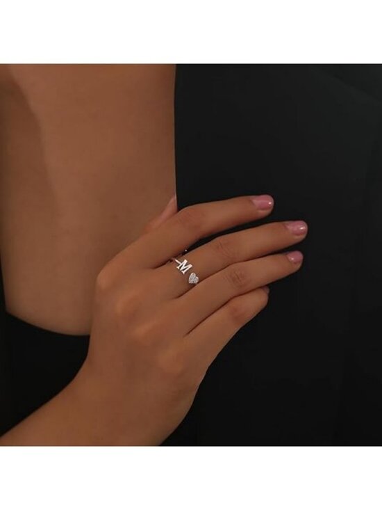 Amazon.com: Initial Rings for Teen Girls - S925 Heart  Letter M Heart Initial Ring Silver Rose Gold Plated Ring